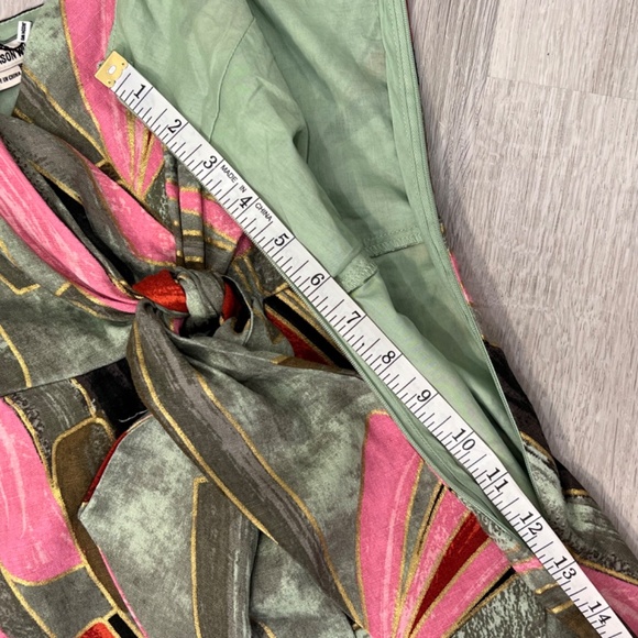 NWT Jason Wu Abstract Print Linen Blend Faux Wrap Midi Green & Pink Dress Size 4 - Picture 15 of 15